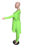 Fluorescent Color Fashion Solid High Opening V Neck Long Sleeve Two Pieces