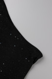 Black Fashion Sexy Patchwork Hollowed Out Backless Halter Sleeveless Dress