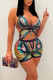 Green Sexy Sequins Patchwork Frenulum Backless Asymmetrical Sleeveless Two Pieces