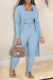 Baby Blue Casual Solid Patchwork Long Sleeve Three Pieces