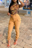 Khaki Fashion Solid Patchwork Harlan High Waist Harlan Solid Color Bottoms