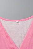 Pink Casual Print Bandage Patchwork V Neck Straight Dresses