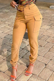 Khaki Fashion Solid Patchwork Harlan High Waist Harlan Solid Color Bottoms