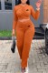 Orange Fashion Casual Print Fold Letter O Neck Long Sleeve Two Pieces
