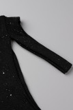 Black Fashion Sexy Patchwork Hollowed Out Backless Halter Sleeveless Dress