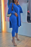 Fluorescent Color Fashion Solid High Opening V Neck Long Sleeve Two Pieces
