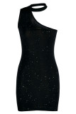 Black Fashion Sexy Patchwork Hollowed Out Backless Halter Sleeveless Dress