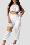 Apricot Sexy Solid Patchwork Fold Halter Sleeveless Two Pieces