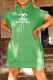 Green Fashion Casual Print Letter Hooded Collar One Step Skirt Dresses