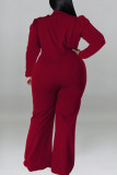 Red Casual Solid Patchwork With Bow O Neck Plus Size Jumpsuits