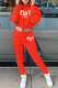 Orange Red Casual Solid Draw String Hooded Collar Long Sleeve Two Pieces