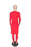 Fluorescent Color Fashion Solid High Opening V Neck Long Sleeve Two Pieces