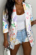 White Fashion Casual Print Patchwork Cardigan Turndown Collar Outerwear