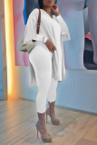 Fluorescent Color Fashion Solid High Opening V Neck Long Sleeve Two Pieces