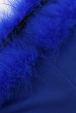 Blue Sexy Solid Patchwork Feathers Strapless Straight Jumpsuits