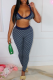 Deep Blue Sexy Print Patchwork Spaghetti Strap Sleeveless Two Pieces