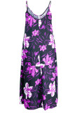Purple Sexy Print Patchwork Spaghetti Strap Sling Dress Plus Size Dresses