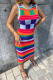 Colour Fashion Striped Patchwork O Neck Pencil Skirt Dresses