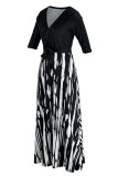 Pink Casual Print Bandage Patchwork V Neck Straight Dresses