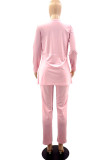 Pink Casual Solid Patchwork Long Sleeve Two Pieces