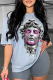 Grey Street Vintage Print Patchwork O Neck T-Shirts