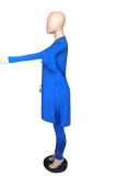 Fluorescent Color Fashion Solid High Opening V Neck Long Sleeve Two Pieces