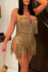 Brown Sexy Solid Tassel Bandage Patchwork Spaghetti Strap Regular Rompers