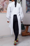 White Casual Street Solid Patchwork Buckle Asymmetrical Tops