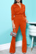 Tangerine Red Casual Solid Patchwork Zipper Collar Long Sleeve Two Pieces