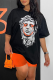 Black Fashion Street Print Patchwork O Neck T-Shirts