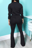 Red Casual Solid Patchwork Zipper Collar Long Sleeve Two Pieces