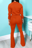 Red Casual Solid Patchwork Zipper Collar Long Sleeve Two Pieces