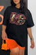 Black Fashion Street Print Patchwork O Neck T-Shirts