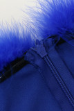 Blue Sexy Solid Patchwork Feathers Strapless Straight Jumpsuits