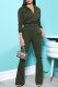 Army Green Casual Solid Patchwork Zipper Collar Long Sleeve Two Pieces