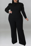 Brown Casual Solid Patchwork With Bow O Neck Plus Size Jumpsuits
