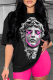 Black Street Vintage Print Patchwork O Neck T-Shirts