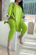 Fluorescent Color Fashion Solid High Opening V Neck Long Sleeve Two Pieces