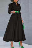 White Casual Solid Patchwork Buckle Turndown Collar Dresses(Without Belt)