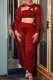 Red Sexy Solid Hollowed Out Patchwork O Neck Long Sleeve Two Pieces
