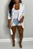 Pale Red Fashion Casual Print Patchwork Cardigan Turndown Collar Outerwear