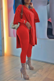 Fluorescent Color Fashion Solid High Opening V Neck Long Sleeve Two Pieces
