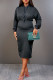 Black Fashion Casual Solid Patchwork Hooded Collar Long Sleeve Dresses
