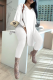 White Fashion Solid High Opening V Neck Long Sleeve Two Pieces