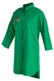 Red Fashion Casual Print Patchwork Turndown Collar Shirt Dress