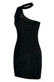 Black Fashion Sexy Patchwork Hollowed Out Backless Halter Sleeveless Dress