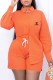 Tangerine Red Fashion Casual Print Letter Turndown Collar Long Sleeve Two Pieces