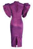 Blue Elegant Solid Patchwork O Neck Evening Dress Dresses