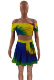 Multi-color Casual Print Patchwork Strapless Short Sleeve Two Pieces