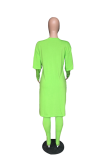 Fluorescent Color Fashion Solid High Opening V Neck Long Sleeve Two Pieces